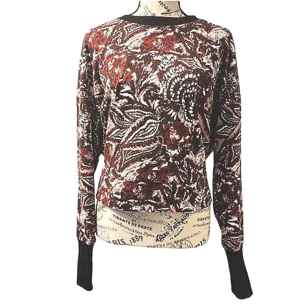 Joie Caleigh Cropped Sweater Marbled Abstract Floral Fractal‎ Women sz Large